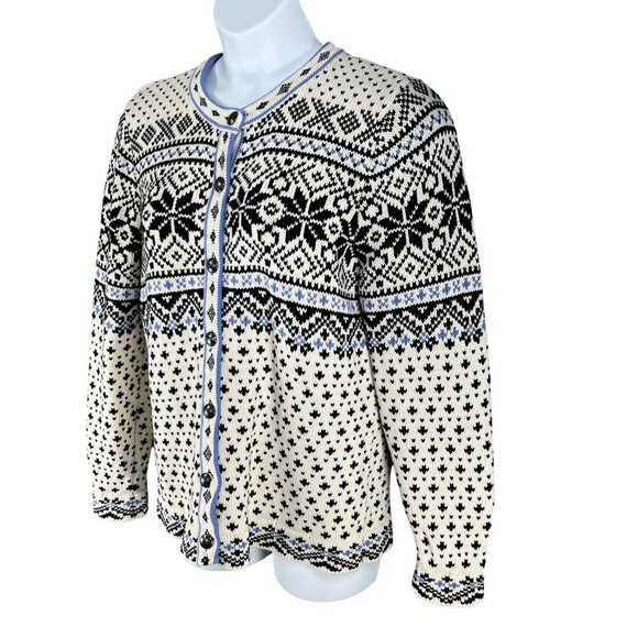 L.L. Bean Vintage Womens XL Nordic Fair Isle Thick Cardigan Fisherman Sweater - Picture 6 of 16